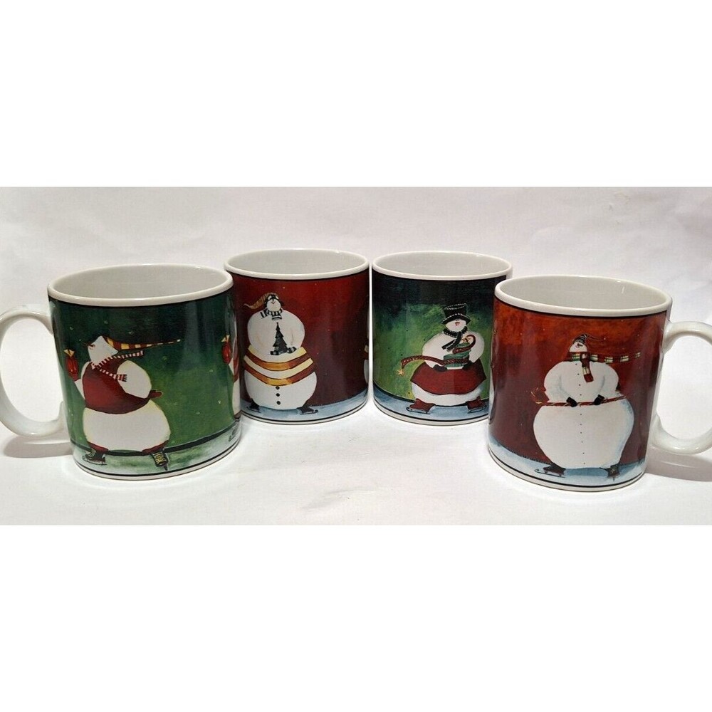Sakura by Oneida Breaking the Ice Holiday Christmas Stoneware Mugs Cups Set of 4